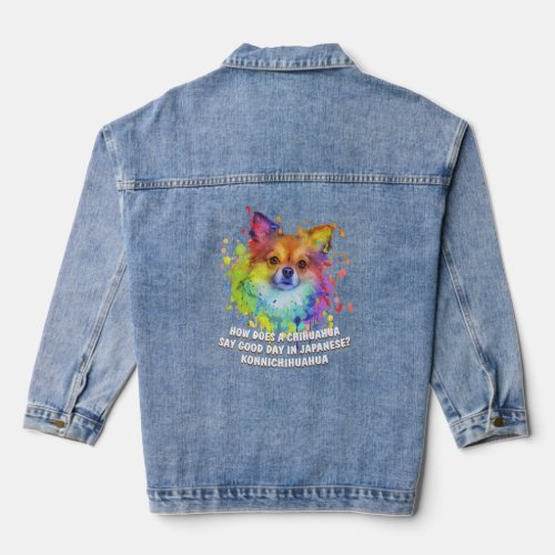 Chihuahua Say Good Day in Japanese Chiwawa Toy Bre Denim Jacket