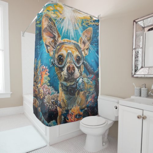Chihuahua Scuba Diving Underwater Shower Curtain