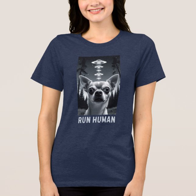 Chihuahua Selfie UFO Fun Quirky Art Tri-Blend Shirt (Front)