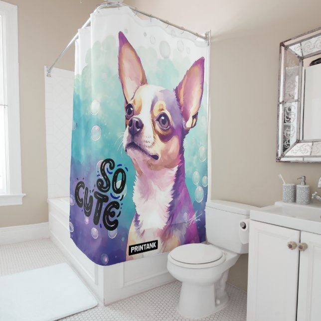 chihuahua shower curtain cute dog gift for kid (In Situ)