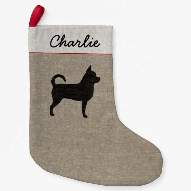 Chihuahua Silhouette Cute Dog Chi Custom Holiday Small Christmas Stocking (Front)