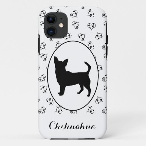 Chihuahua Silhouette Hearts and Paw Prints iPhone 11 Case