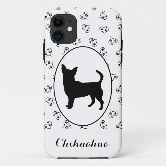 Chihuahua Silhouette Hearts and Paw Prints Case-Mate iPhone Case (Back)