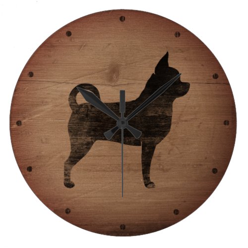 Chihuahua Silhouette Rustic Style Large Clock