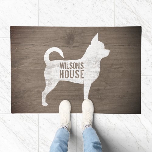 Chihuahua Silhouette Rustic Style Personalized Doormat