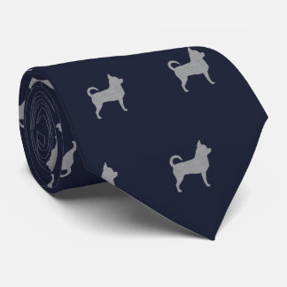 Chihuahua Silhouettes Pattern Navy Blue and Grey Neck Tie