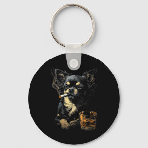 Chihuahua Smoking Cigarette Whisky Lover Funny Dog Keychain