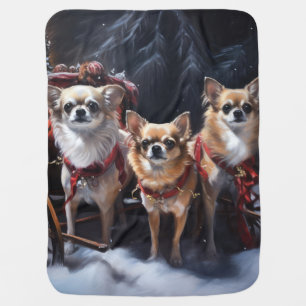 Chihuahua Snowy Sleigh Christmas Decor Baby Blanket