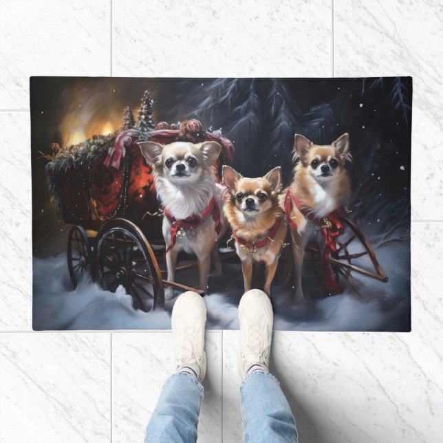 Chihuahua Snowy Sleigh Christmas Decor  Doormat (Indoor)