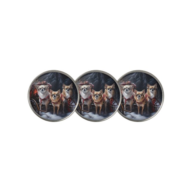 Chihuahua Snowy Sleigh Christmas Decor   Golf Ball Marker (3 Up)