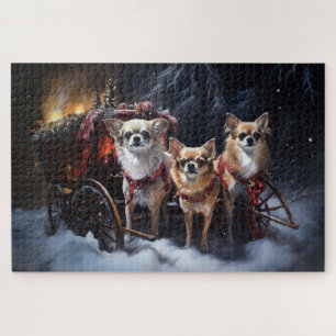Chihuahua Snowy Sleigh Christmas Decor Jigsaw Puzzle