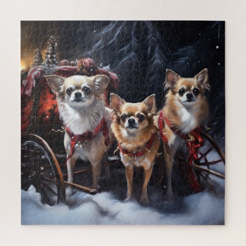 Chihuahua Snowy Sleigh Christmas Decor  Jigsaw Puzzle