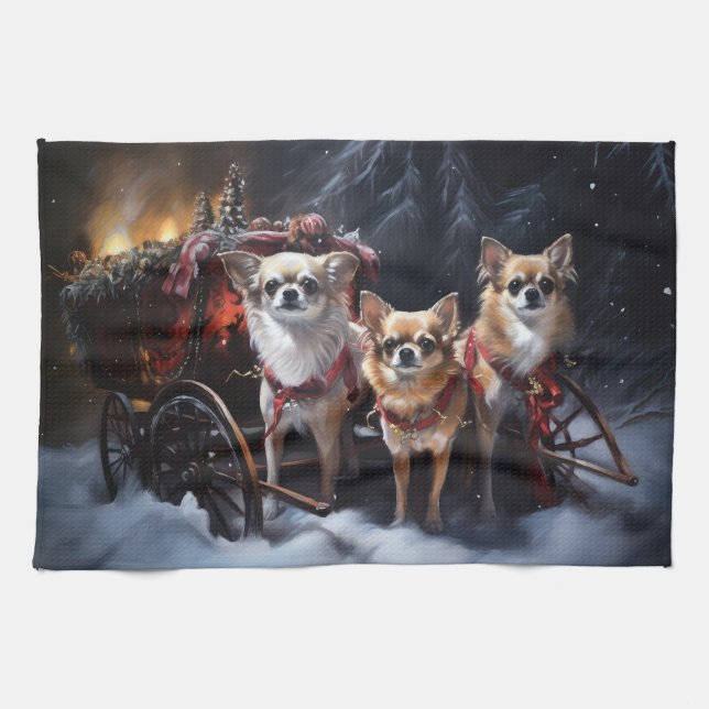 Chihuahua Snowy Sleigh Christmas Decor   Kitchen Towel (Horizontal)