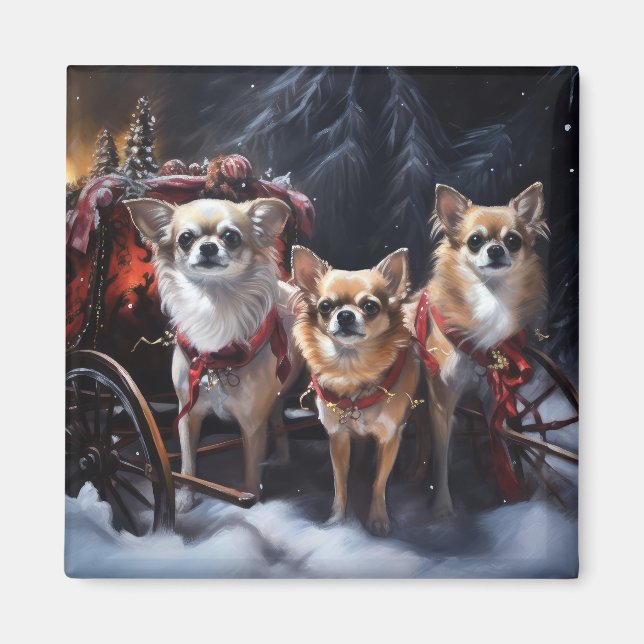 Chihuahua Snowy Sleigh Christmas Decor  Magnet (Front)