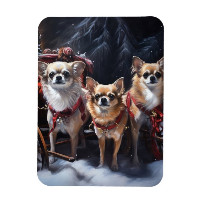 Chihuahua Snowy Sleigh Christmas Decor  Magnet (Vertical)