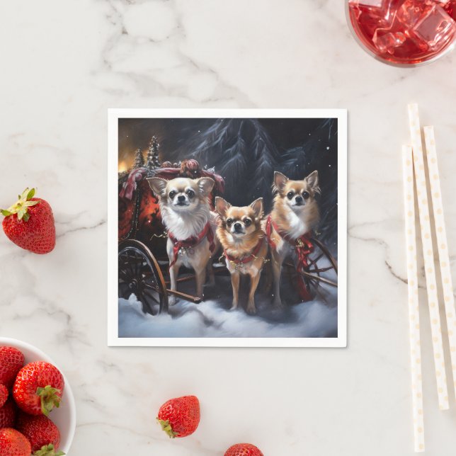 Chihuahua Snowy Sleigh Christmas Decor  Napkins (Insitu)