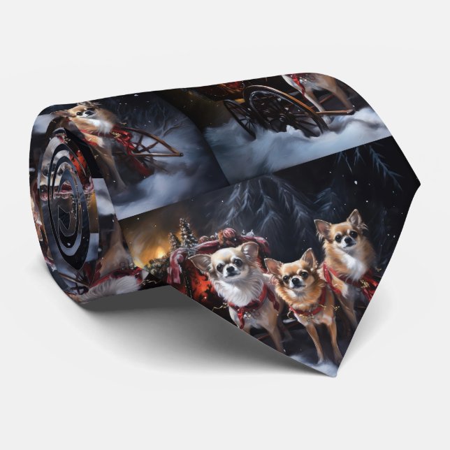 Chihuahua Snowy Sleigh Christmas Decor  Neck Tie (Rolled)
