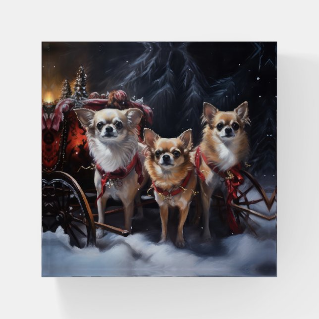 Chihuahua Snowy Sleigh Christmas Decor   Paperweight (Front)