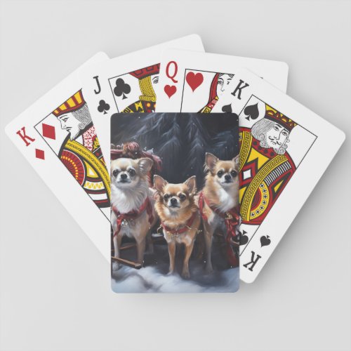 Chihuahua Snowy Sleigh Christmas Decor  Playing Cards