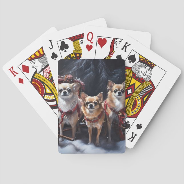 Chihuahua Snowy Sleigh Christmas Decor  Poker Cards (Back)