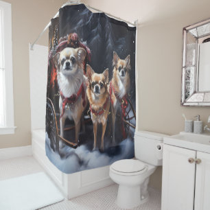 Chihuahua Snowy Sleigh Christmas Decor Shower Curtain