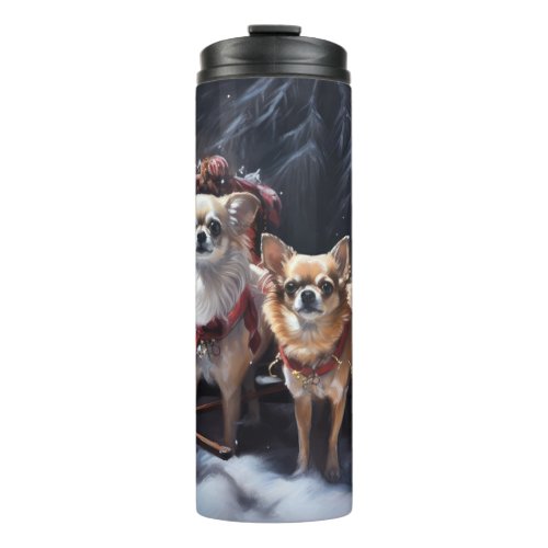 Chihuahua Snowy Sleigh Christmas Decor   Thermal Tumbler