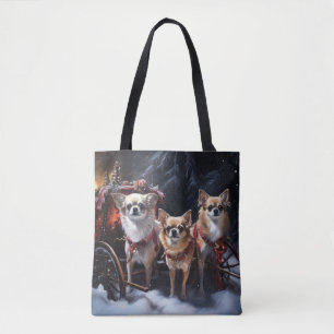 Chihuahua Snowy Sleigh Christmas Decor   Tote Bag