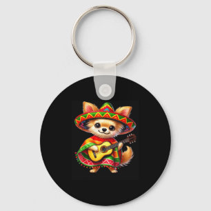Chihuahua Sombrero Guitar Cinco De Mayo Mexican Ki Keychain