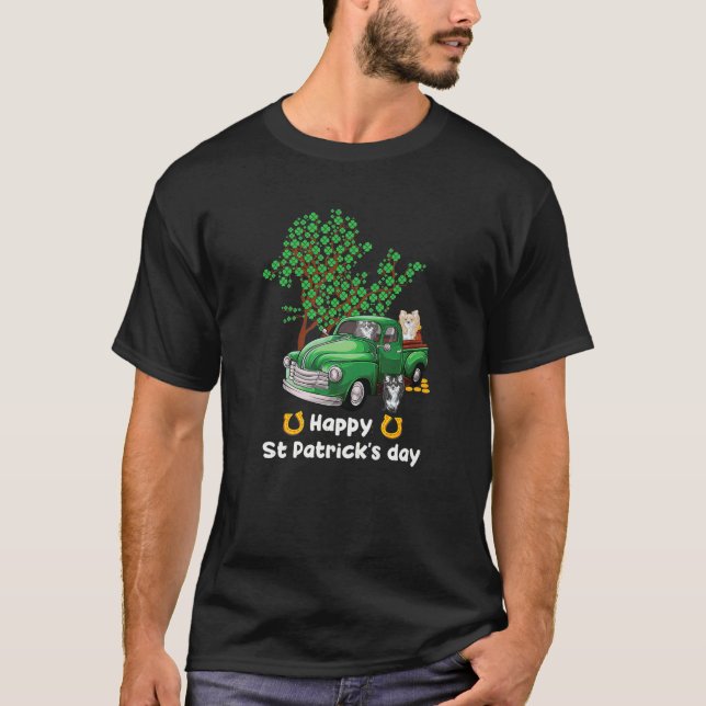 Chihuahua St Patrick's Day Truck Shamrock Paw Dog T-Shirt (Front)