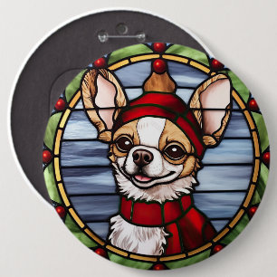Chihuahua Stained Glass Christmas Button