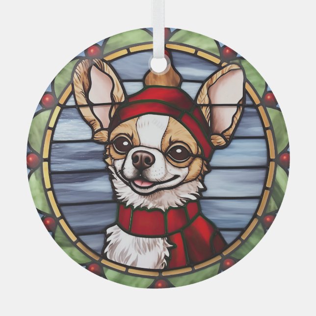 Chihuahua Stained Glass Christmas Ornament (Front)