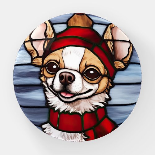 Chihuahua Stained Glass Christmas Paperweight