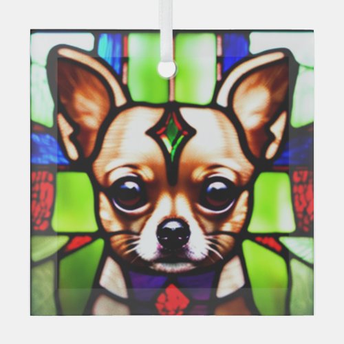 Chihuahua Stained Glass  Glass Ornament