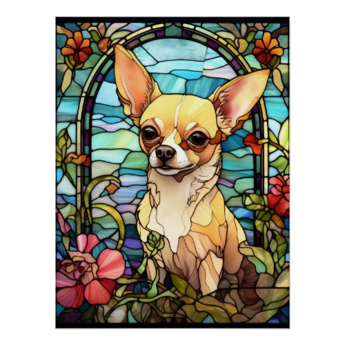 Chihuahua Stained Glass Window Design Poster