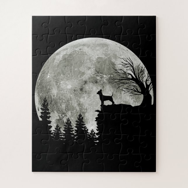 Chihuahua Standing On Mountain Moonlight Halloween Jigsaw Puzzle (Vertical)