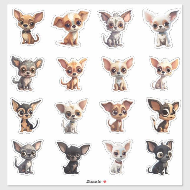 Chihuahua Sticker Sheet 16 Dog Cartoon Chihuahuas (Sheet)