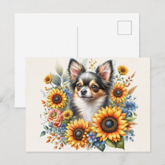 Chihuahua Sunflower Postcard | Cute Floral Dog Art
