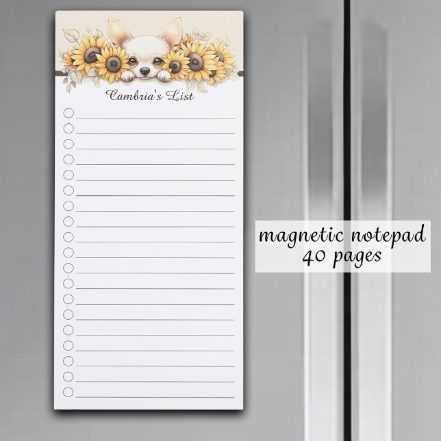 Chihuahua Sunflowers Yellow Dog Watercolor Floral Magnetic Notepad (Chihuahua Sunflowers Yellow Dog Watercolor Floral Magnetic Notepad. Personalize with name or slogan.)
