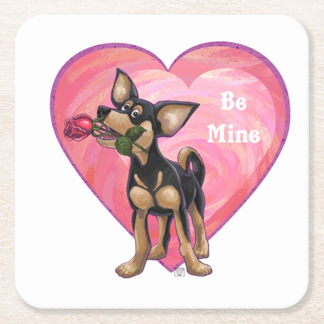 Chihuahua Valentine's Day Square Paper Coaster (Front)