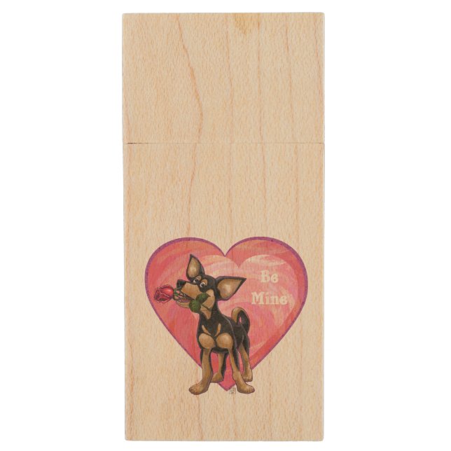 Chihuahua Valentine's Day Wood USB Flash Drive (Front Vertical)