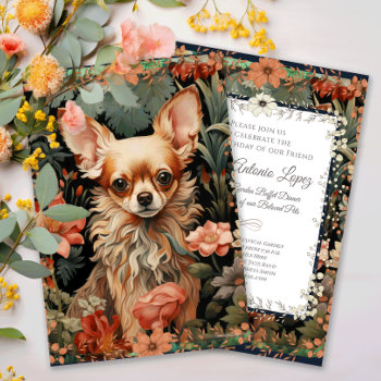 Chihuahua Vintage Floral Tapestry Invitation by AntiqueImages at Zazzle