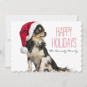 Chihuahua wearing a christmas hat holiday card