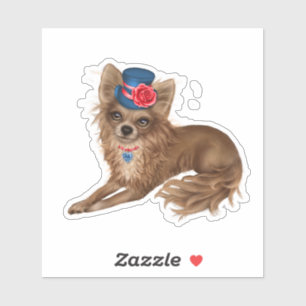 Chihuahua wearing flowered hat sticker