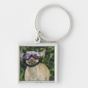 Chihuahua wearing goggles keychain