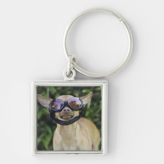 Chihuahua wearing goggles keychain (Front)