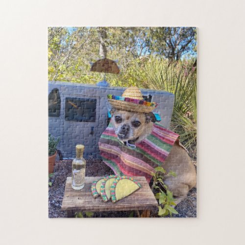 Chihuahua wearing sombrero eating tacos jigsaw puzzle