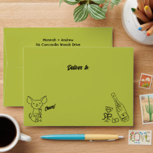 Chihuahua Wedding Hand Drawn Doodle Envelope