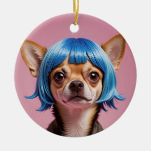 Chihuahua wig ceramic ornament