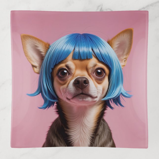 Chihuahua wig trinket tray (Front)