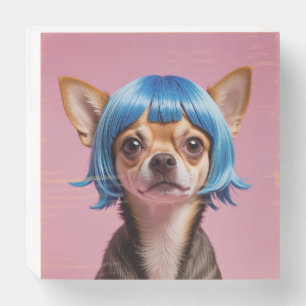 Chihuahua wig wooden box sign